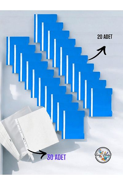 tiny hands 20Pcs A4 Blue Ring Binder + 30Pcs Bag File Ring Binder Office Bureau School Paperwork Filing