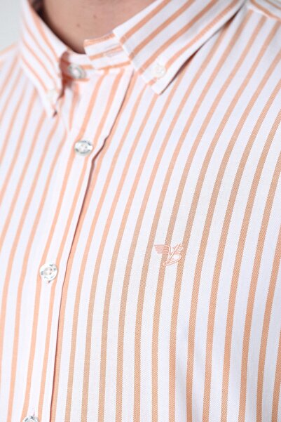 Brothers Ανδρικό μακρυμάνικο γαρνιρισμένο πουκάμισο Oxford λευκό-πορτοκαλί ριγέ