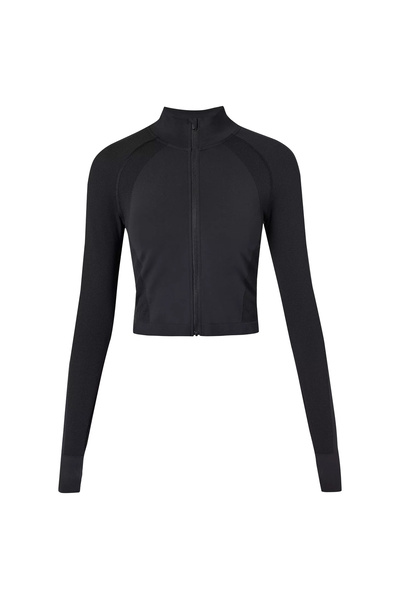 Sweaty Betty Атлетска безшевна тренировъчна яке с цип за жени, черно ЖЕНСКО БЯГАНЕ
