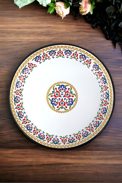 İnci Emaye No 40 Enamel Tray Tableware, Food Presentation Tray, Floor Table Zinc ~38 cm