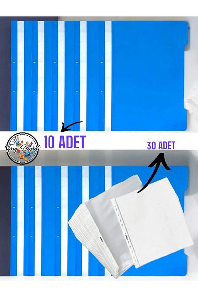 tiny hands 10Pcs A4 Blue Ring Binder + 30Pcs Bag File Ring Binder Office Bureau School Paperwork Filing