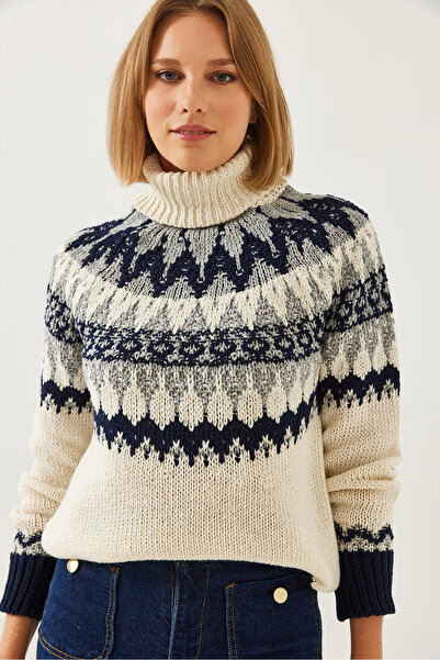 Bianco Lucci Women's Jacquard Raglan Knitwear Sweater 20246206