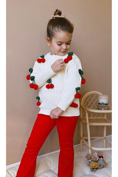 Daisy Dolly Girl's Cherry Patterned Tights Cardigan Set