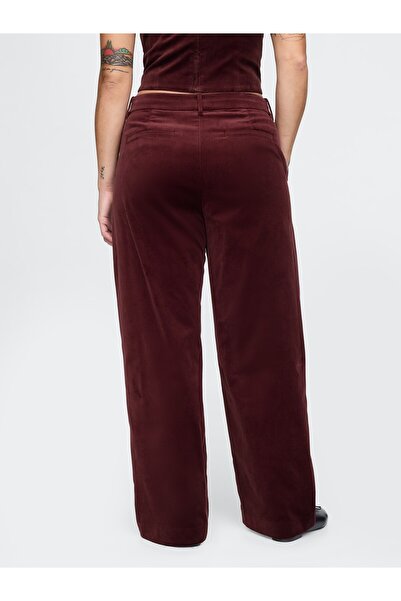 GAP Kadın Bordo High Rise Kadife Straight Pantolon