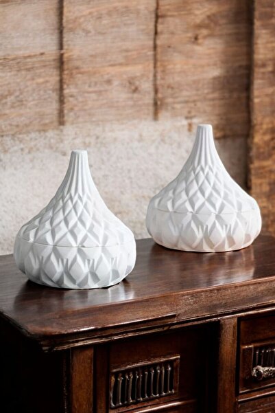 tambana El Yapımı Dekoratif Kutu Kapaklı Takı Kutusu Beyaz Model 17