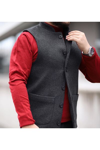 FMB Ticaret Italian Style Stamped Prevailing Collar Slim Fit Premium Vest
