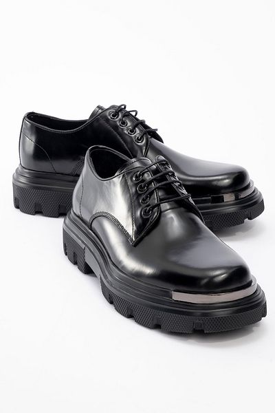 MARCOMEN Men's Thick Sole Lace-Up Casual Shoes Real Leather Mc 20251 Black