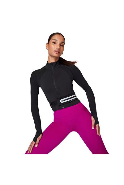 Sweaty Betty Атлетска безшевна тренировъчна яке с цип за жени, черно ЖЕНСКО БЯГАНЕ