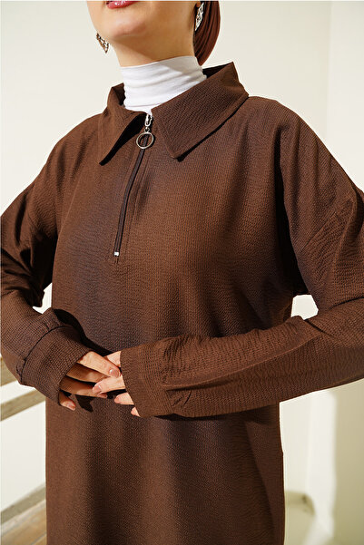Bigdart 6684 Bol Paça Pantolon Tunik İkili Takım - Kahverengi