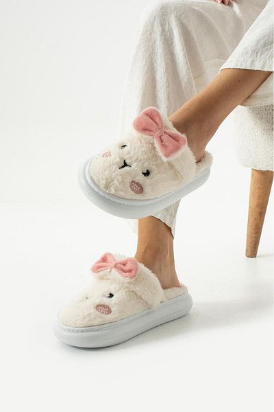 Moda Devrin White Rabbit Winter Sandals Slippers Home Balcony Garden Slippers