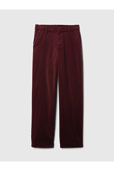 GAP Kadın Bordo High Rise Kadife Straight Pantolon