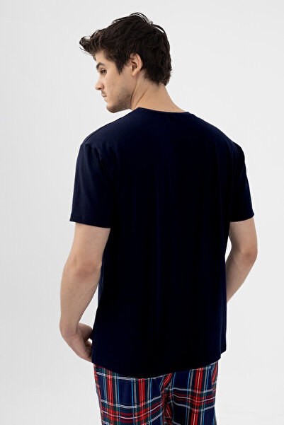 koza iç giyim Men's Plaid Patterned Cotton Short Sleeve Pajama Set