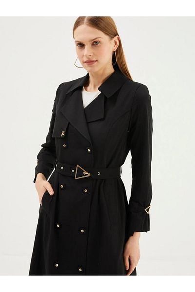 Zühre Women's Lined Cotton Black Trench Coat