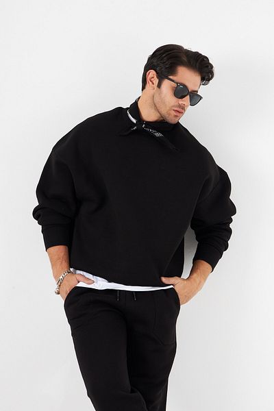 The Champ Clothing Суитшърт с 3 нишки и повдигнати връзки, голям размер и кръгло деколте