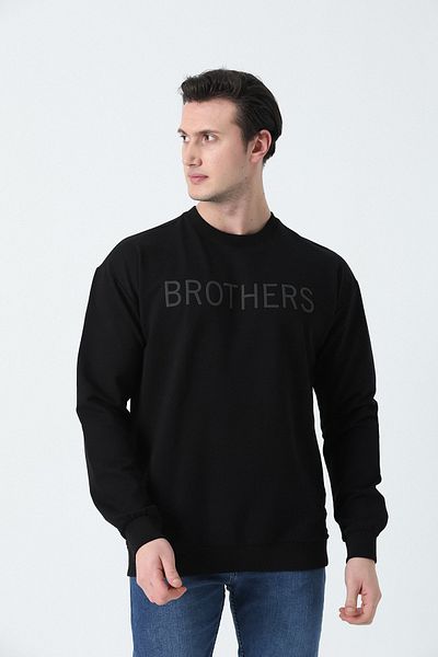 Brothers Hanorac oversize pentru bărbați, bumbac pieptănat, cu 2 fire, negru
