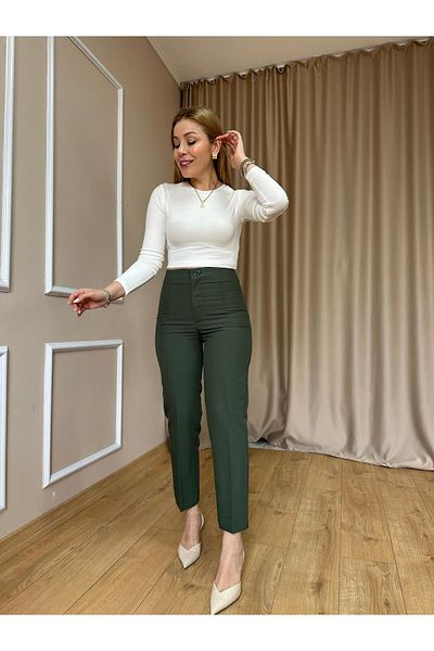 Size Özgü Khaki Brand Equivalent Trousers with Leg Slits