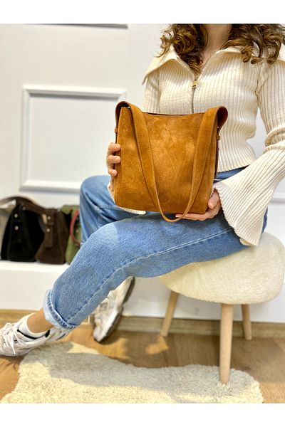 modvina Geantă de damă din piele de căprioară autentică, bronzată premium