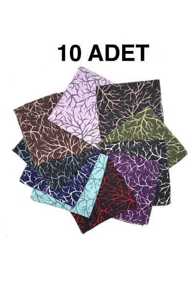 10'lu Set Pamuklu Karışık Bandana Fular 55x55cm Toptan Hediyelik Geometrik