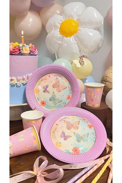 Artikel Macarons Butterflies Use - Horse Plate and Cup Set Birthday Party Set for 8