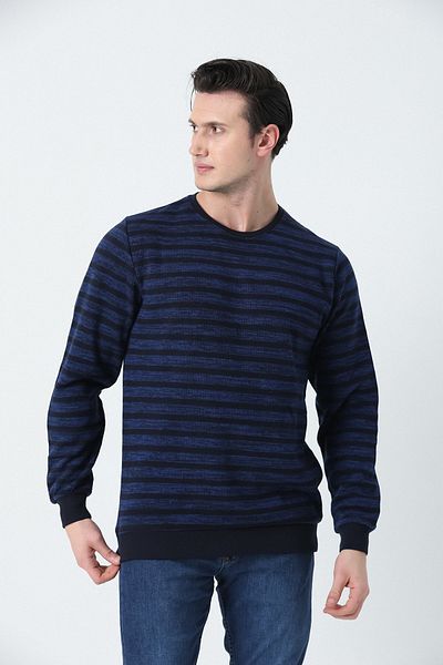 Brothers Saks Color Ανδρικό ριγέ φούτερ Interlock - Relaxed Fit, Crew Neck