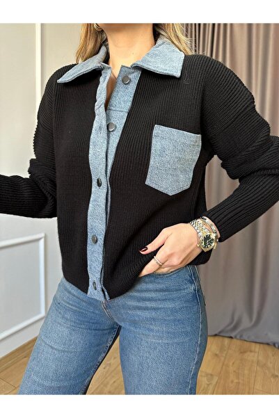 Size Özgü Siyah Kot Detaylı Hırka