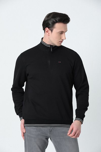 Brothers Hanorac negru pentru bărbați - cu guler vertical și fermoar