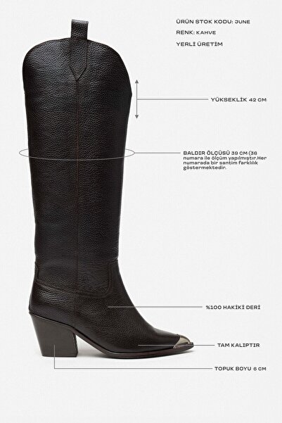 NİŞANTAŞI SHOES Június barna mintás valódi bőr orrú fém részlet hegyes orrú női sarkú Dallas csizma