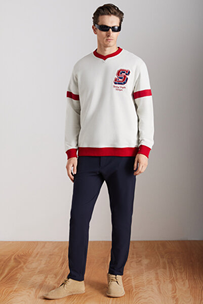 GRIMELANGE Ανδρικό Reynon - Φούτερ με λαιμόκοψη V, Fleece, Μαλακό, Οργανικό Βαμβάκι, Χρώμα Πέτρας