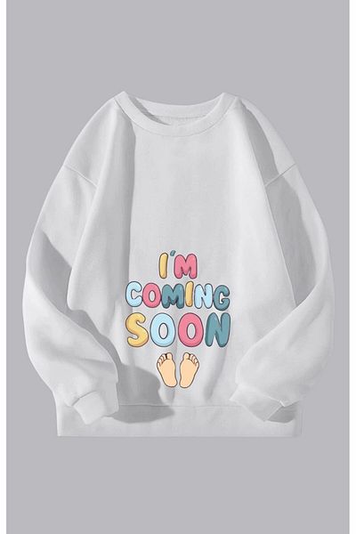 GYES Women's I'M Coming Soon Printed Pregnant Oversize Crew Neck Sweatshirt