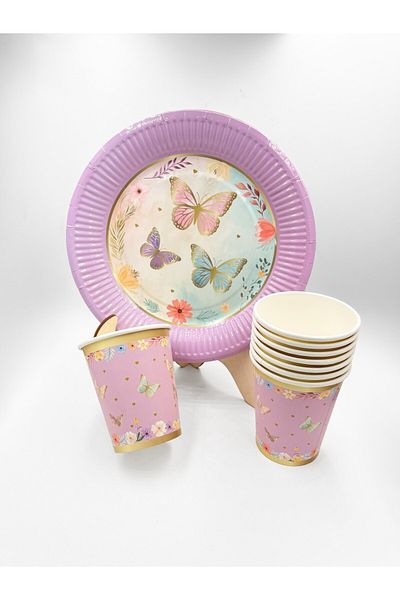 Artikel Macarons Butterflies Use - Horse Plate and Cup Set Birthday Party Set for 8