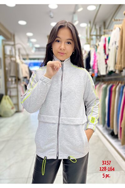 Minimoda Kids Üç iplik kumaştan fermuarlı cepli kız spor ceket