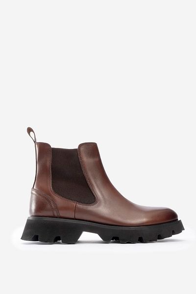 MARCOMEN Men's Thick Sole Flexible Side Band Chelsea Boots Real Leather Mc 20285 Brown