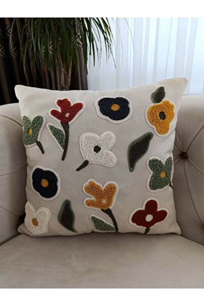 Home Punch Nakışlı Kırlent Kılıfı | Çiçekli Kırlent Kılıfı | Çiçek Desenli | 43x43 Cm
