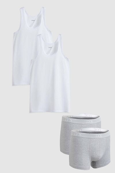 D'S Damat Ds Damat Gray 100% Cotton 2-Piece Athlete Boxer Set