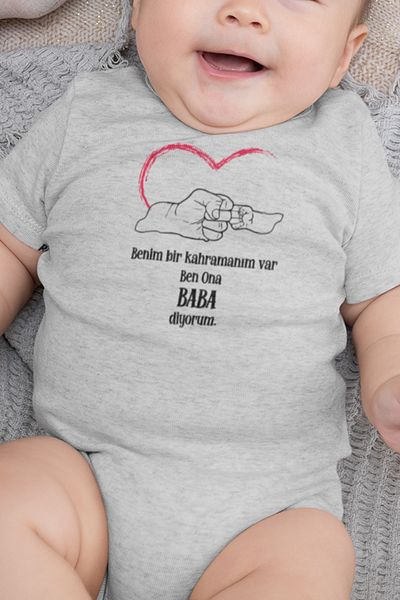 Overoz جسم أطفال من القطن العضوي 100% I Have A Hero I Call Her Father بأكمام قصيرة Badi 5175-G