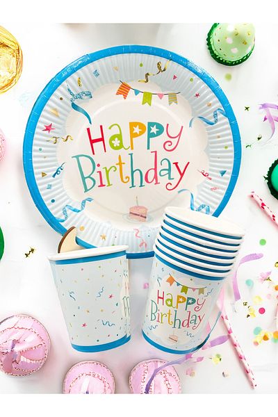 Artikel Blue Happy Birthday Use - Horse Plate and Cup Set Birthday Party Set for 8