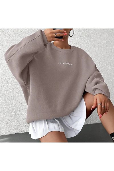 Mood Lab Relaxed Fit Slogan Printed Raster Plus Size Sweatshirt
