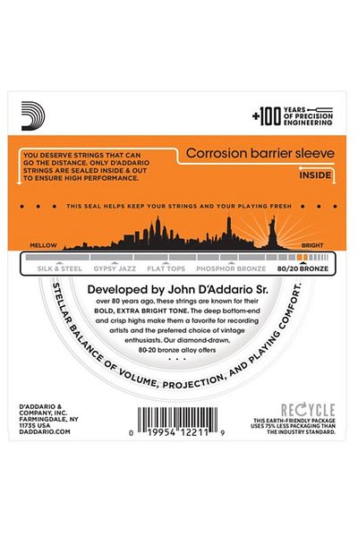 Daddario Ej10 Acoustic Guitar String Set, 80/20 Bronze, Extra Light Ej10 80/20 Bronze Acoustic Guitar S