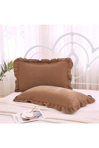 Maki Home Σετ Μαξιλαροθήκη Βαμβακερό Milk Coffee Frill - 50x70, Δύο Τεμάχια