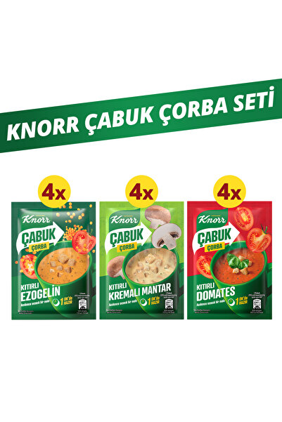 Knorr Çabuk Çorba Seti Ezogelin Çorba X4 Kıtırlı Domates Çorba X4 Kremalı Man...