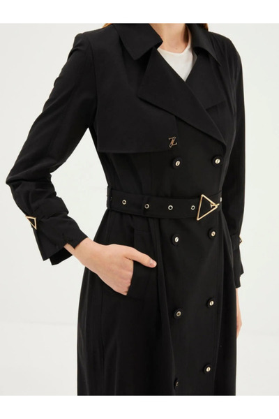 Zühre Women's Lined Cotton Black Trench Coat