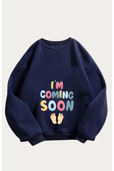 GYES Women's I'M Coming Soon Printed Pregnant Oversize Crew Neck Sweatshirt