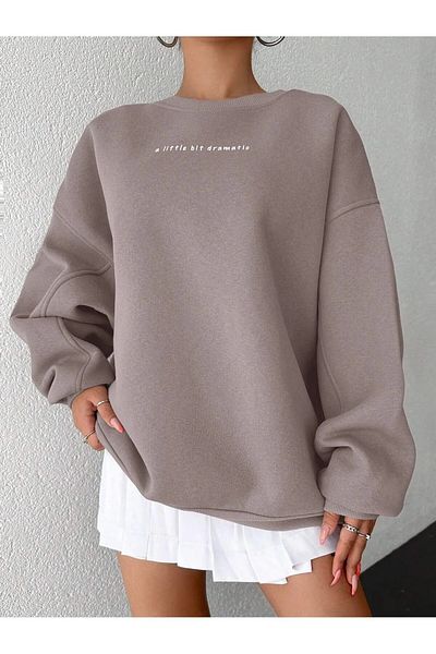 Mood Lab Relaxed Fit Slogan Printed Raster Plus Size Sweatshirt