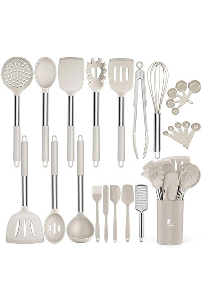 valletta Guojin 26 Pieces Stainless Steel Silicone Tip Spatula Kitchenware Set Vanilla