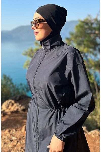 sefamerve 2-teiliger Hijab-Badeanzug mit Tasche und elastischem Bund 2038-04 Marineblau