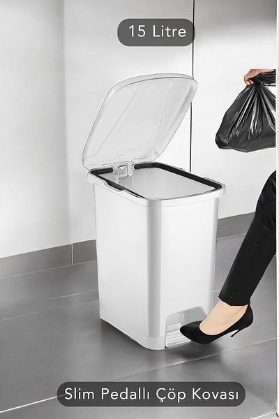 Carat Home Κάδος απορριμμάτων κουζίνας μπάνιου Slim Pedal - 15 λίτρα - Λευκό