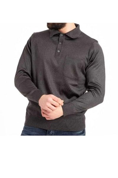 güncüoğlu Men's Polo Collar Wool Sweater - with Pockets