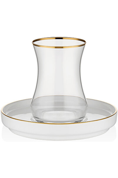 Decorium Linea 24 Carat Gold - Gilded 100ml 12 Pieces 6 Person Glass Tea Set ...