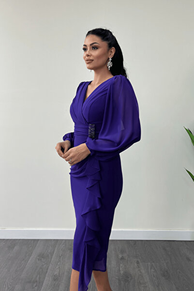 giyimmasalı Rochie creion din țesătură din șifon cu detaliu volan - MOV