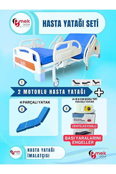 emek sağlık 2 Motorlu Full Abs Hasta Karyolası + 4 Parçalı Yatak + A+B 8 cm B...